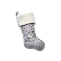 Silver Velour Stocking with Gold Micro Studs